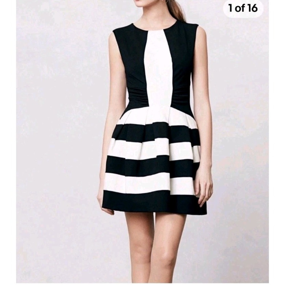 NWT Anthropologie Eva Franco Dress 2 Hollie Strata Cocktail Black White Striped